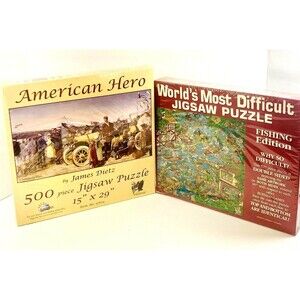 2 Sealed Puzzles VTG 1993 Buffalo Games Fishing 529 and SunsOut Hero 500 Damage